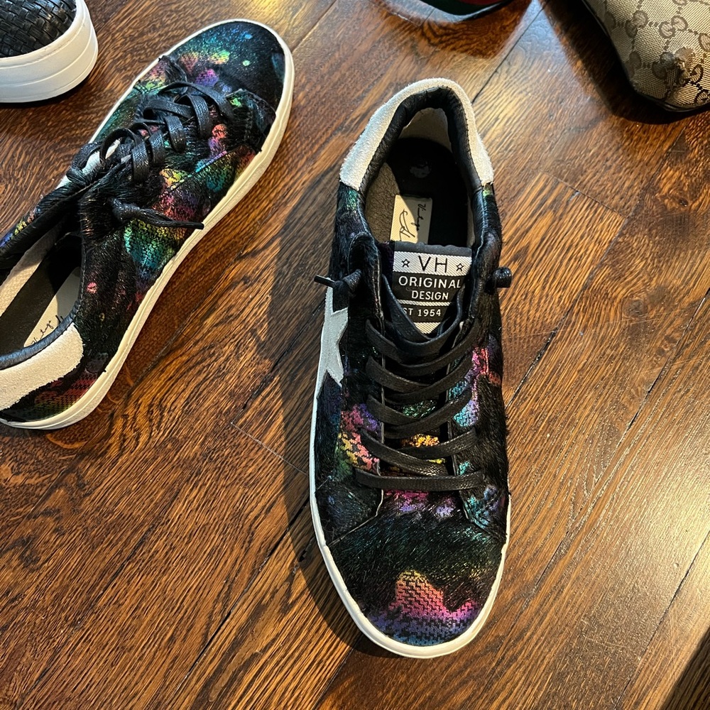 Amazing posh, metallic rainbow sneakers!